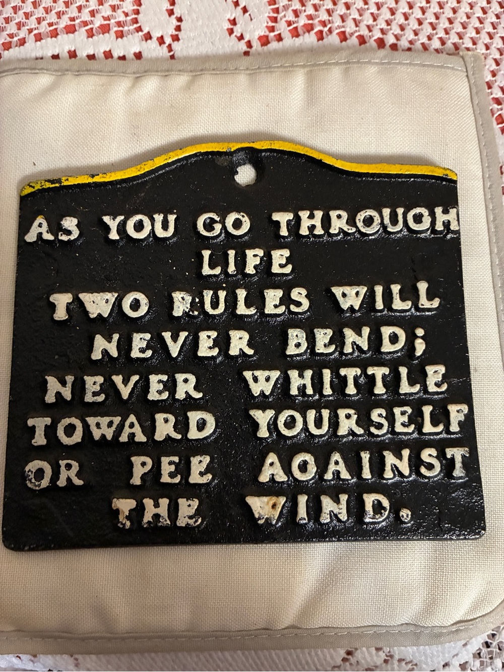 Humorous Black and White Cast Iron Wall Plaque